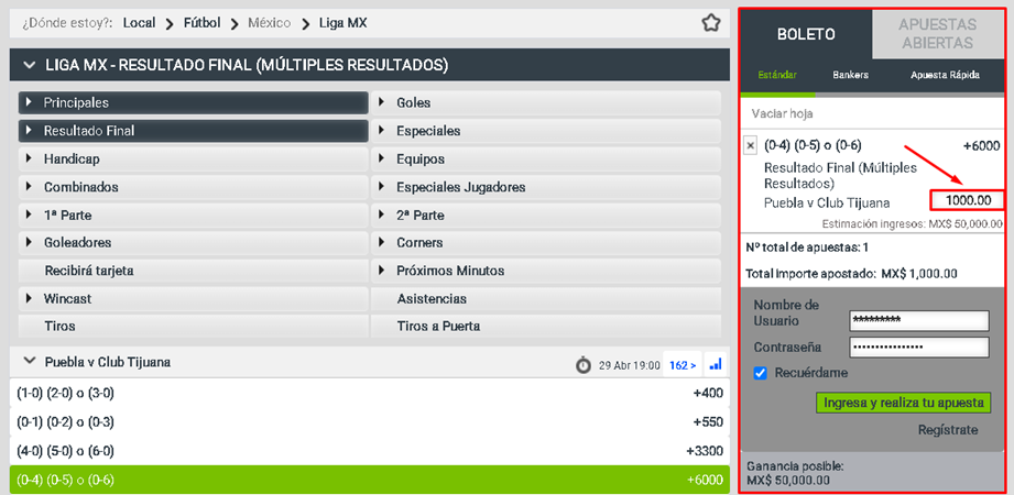 Boleto de apuestas Boleto de apuestas de Codere con un monto de $100 MXN