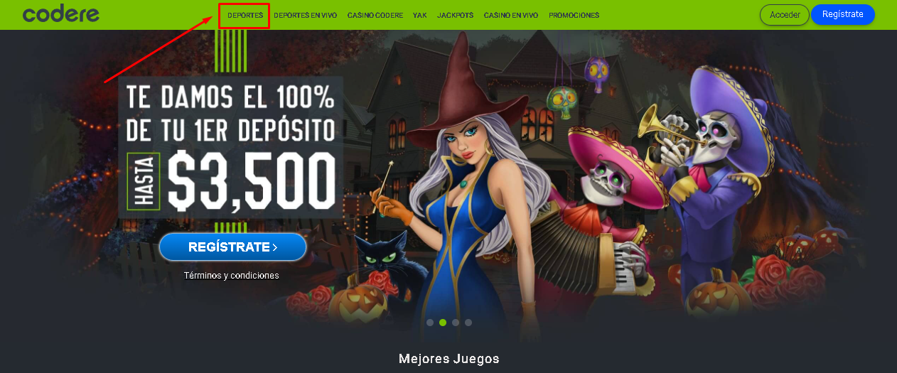 Sección de deportes Página de inicio de Codere resaltando su sección de deportes